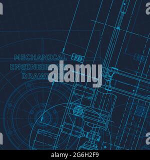 Blueprint. Technical cyberspace. Cover, flyer, banner, background. Instrument-making drawings Mechanical engineering drawing Corporate Identity Stock Vector