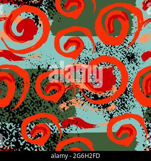Abstract artistic seamless pattern with trendy hand drawn textures, spots, brush strokes. Modern bright design for paper, covers, home decoration. Bra Stock Vector