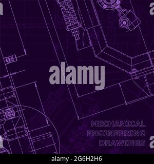 Corporate Identity. Blueprint. Vector engineering drawings. Mechanical instrument making. Technical Purple cyberspace Stock Vector