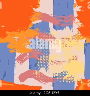 Collage of different textures. Abstract artistic seamless pattern with trendy hand drawn textures, spots. Modern Stock Vector