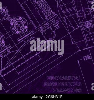 Blueprint. Vector engineering illustration. Purple cyberspace. Instrument-making drawing. Corporate Identity Stock Vector