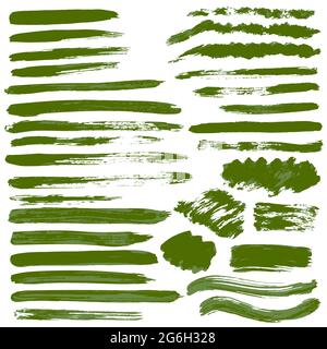 Collection of green paint, ink, brush strokes, brushes, lines, grungy. Waves, circles, Dirty elements of decoration boxes frames (2) Stock Vector