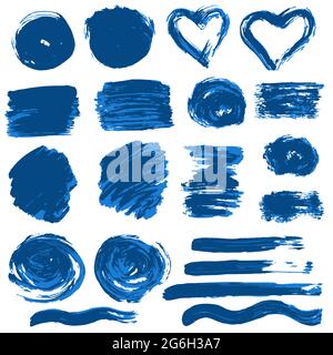 Collection of blue paint, ink, brush strokes, brushes, lines, grungy. Waves Dirty elements of decoration Stock Vector