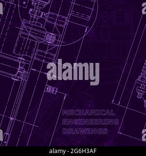 Blueprint, Sketch. Vector engineering illustration. Cover, flyer, banner background Purple cyberspace Corporate Identity Stock Vector