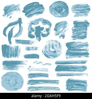 Collection of blue paint, ink, brush strokes, brushes, lines, grungy Waves circles Freehand Stock Vector