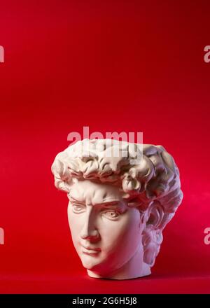 Gypsum statue of David's head. Michelangelo's David statue plaster copy. Stock Photo