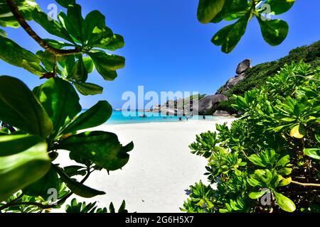 Beautiful nature seascape of sky blue sea rock at Similan island no.8, Similan National Park, Phang Nga, Thailand Stock Photo