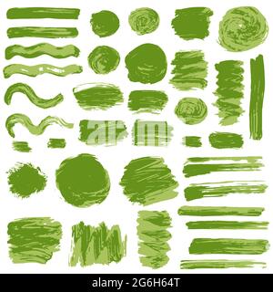 Collection of green paint, ink, brush strokes, brushes, lines, grungy Dirty elements of decoration Stock Vector
