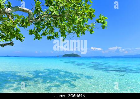 Tropical paradise sea of beautiful Nyaung Oo Phee island on sunny day in Myanmar Stock Photo
