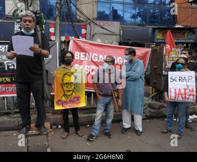 Kolkata, India. 06th July, 2021. Human Rights activists protest over Father Stan Swamys death in Kolkata. (Photo by Sandip Saha/Pacific Press) Credit: Pacific Press Media Production Corp./Alamy Live News Stock Photo