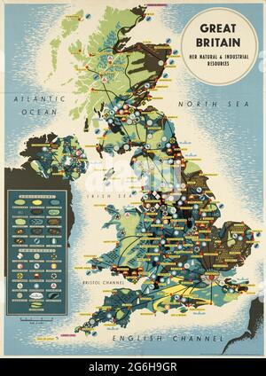 A vintage poster showing the natural and industrial resources of Great Britain Stock Photo