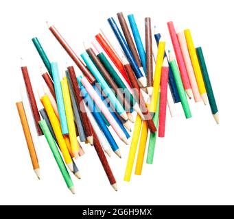 Multicoloured scattered pencils isolated on a white background, with clipping path Stock Photo