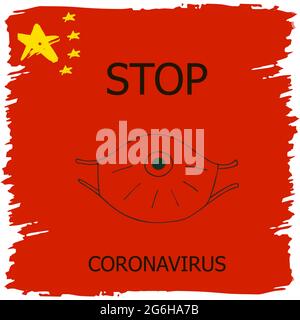 Coronavirus in China. Novel coronavirus (2019-nCoV), red background with stars and colors of Chinese flag. Concept of coronavirus quarantine. Medical Stock Vector