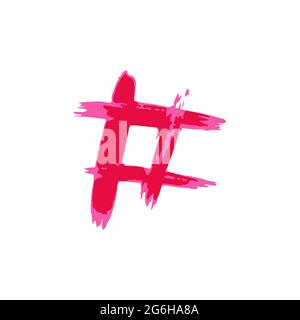 Hand drawing paint, brush drawing. Isolated on a white background. Doodle grunge style icon. Outline, line icon, cartoon illustration. Hashtag icon Stock Vector