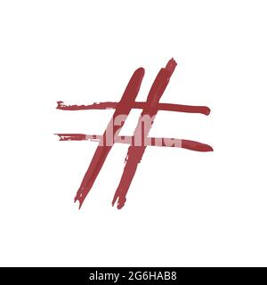 Hand drawing paint, brush drawing. Isolated. Doodle grunge style icon. Hashtag icon Stock Vector