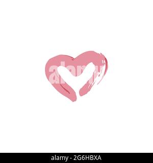 Heart, love icon. Hand drawing paint, brush drawing. Isolated on a white background. Doodle grunge style icon. Outline, cartoon illustration. Valentin Stock Vector