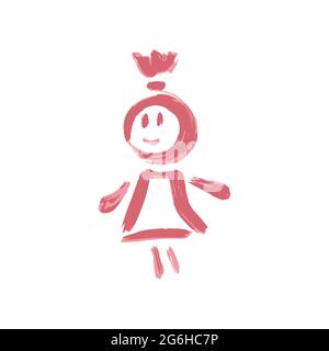 Hand drawing paint, brush drawing. Isolated on a white background. Doodle grunge style icon. Outline icon, cartoon illustration. Girl icon Stock Vector