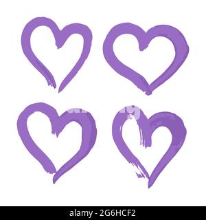 Set of romantic icon, heart. Hand drawing paint, brush drawing. Isolated on a white background. Doodle grunge style icon. Outline icon, cartoon illust Stock Vector