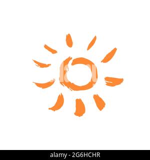 Sun icon. Hand drawing paint, brush drawing. Isolated on a white background. Doodle grunge style icon. Outline illustration Stock Vector