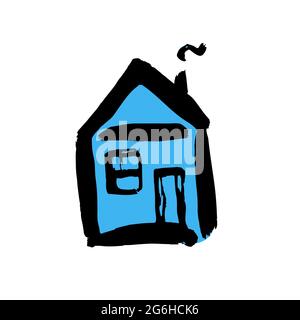 Hand drawing paint, brush drawing. Isolated on a white background. Doodle grunge style icon. Outline illustration. House icon Stock Vector