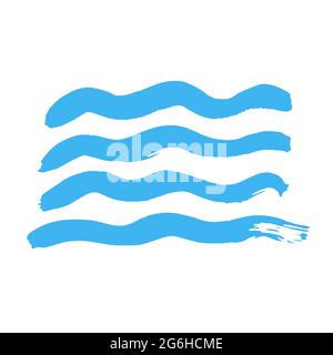 Hand drawing paint, brush drawing. Isolated on a white background. Doodle grunge style icon. Outline icon, cartoon illustration. Waves Icon Stock Vector