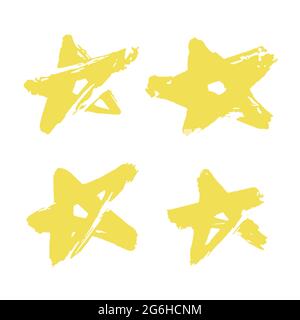 Hand drawing paint, brush drawing. Isolated on a white background. Doodle grunge style icon. Outline, cartoon illustration. Star Icon Set Stock Vector