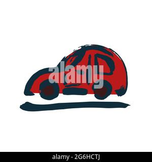 Machine, car icon. Hand drawing paint, brush drawing. Isolated on a white background. Doodle grunge style icon. Decorative element. Outline, line icon Stock Vector