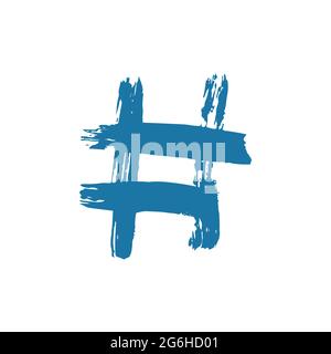 Hashtag icon. Hand drawing paint, brush drawing. Isolated on a white background. Doodle grunge style icon. Decorative element. Outline, line icon, car Stock Vector