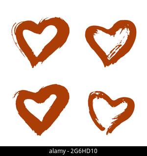 Set of romantic icon, heart. Hand drawing paint, brush drawing. Isolated on a white background. Doodle grunge style icon. Sticker, pi Stock Vector