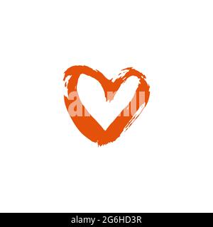 Romantic icon, heart. Hand drawing paint, brush drawing. Isolated. Doodle grunge style icon. Sticker, pin. Outline illustration Stock Vector