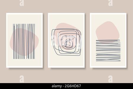 Set of line art illustrations. Stock Vector