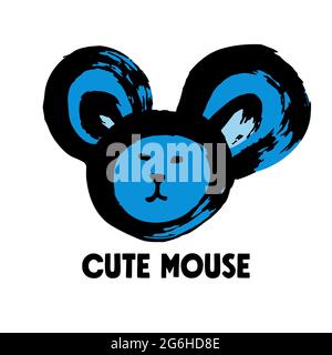 Hand drawing paint, brush drawing. Isolated on a white background. Doodle grunge style icon. Outline, line icon, cartoon illustration. Mouse icon Stock Vector