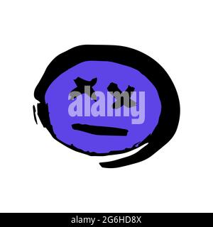 Hand drawing paint, brush drawing. Isolated on a white background. Doodle grunge style icon. Outline, line icon, cartoon illustration. Smiley, dead ic Stock Vector