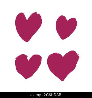 Set of romantic icon, heart. Hand drawing paint, brush drawing. Doodle grunge style icon. Outline illustration Stock Vector