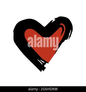 Romantic icon, heart. Hand drawing paint, brush drawing. Isolated on a white background. Doodle grunge style icon. Outline icon, cartoon illustration. Stock Vector