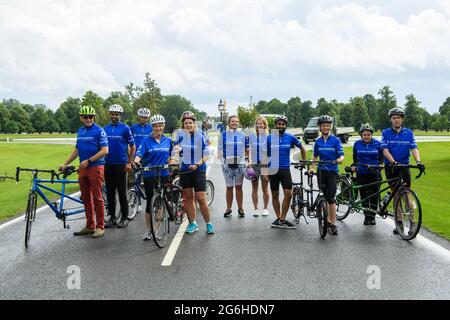 The Countess of Wessex (4th left) during a tandam bike ride with the Vision Foundation in Bushy Park, London. Picture date: Tuesday July 6, 2021. Stock Photo
