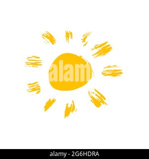 Sun icon. Doodle grunge style icon. Hand drawing paint, brush drawing. Isolated on a white background. Outline icon, cartoon illustration Stock Vector