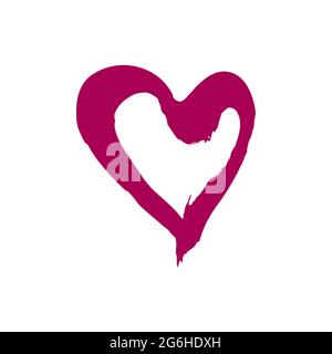 Romantic icon, heart. Hand drawing paint, brush drawing. Isolated on a white background. Doodle grunge style icon. Sticker, pin. Outline, cartoon Stock Vector
