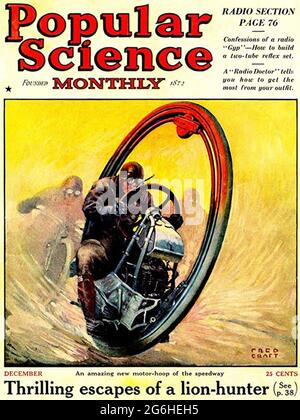 POPULAR SCIENCE  An American quarterly magazine, first published in 1872. The December 1924  issue shows a new concept for speedway racing. Stock Photo