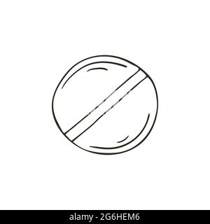 Contour Medical icon. Vector illustration in hand draw style. Isolated on white background. Medical tools. Tablet, pill, medicine Stock Vector