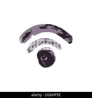 Hand drawing paint, brush drawing. Isolated on a white background. Doodle grunge style icon. Outline illustration. Wi-Fi Icon Stock Vector
