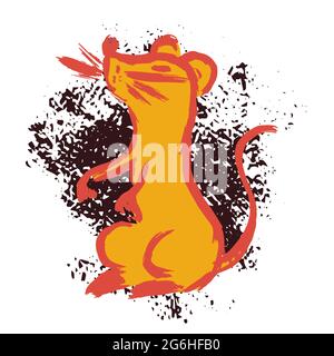 Hand drawing paint, brush drawing. Isolated on a white background. Doodle grunge style icon. Outline, line icon, cartoon illustration. Rat, mouse icon Stock Vector