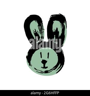 Hand drawing paint, brush drawing. Isolated on a white background. Doodle grunge style icon. Outline, line icon, cartoon illustration. Bunny, rabbit i Stock Vector