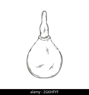 Contour Medical icon. Vector illustration in hand draw style. Image isolated on white background. Medical instrument. Enema pear Stock Vector