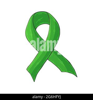 Vector icon in hand draw style. Image isolated on white background. Green ribbon. Lyme disease problem Stock Vector