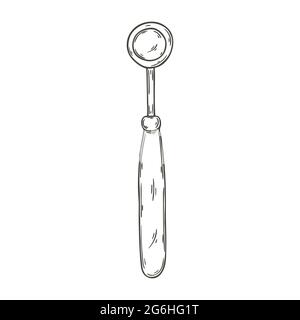 Contour Medical icon. Vector illustration in hand draw style. Isolated on white background. Medical instrument. Dental mirror Stock Vector