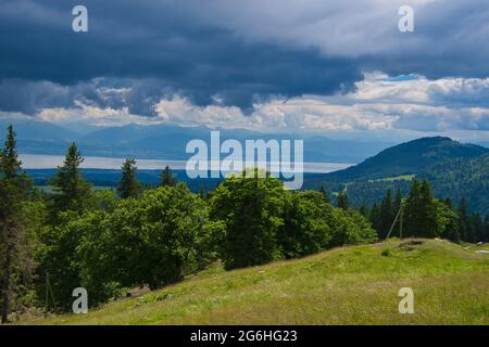 in the heights of the vallée de joux in the jura area in switzerland Stock Photo