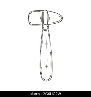 Contour Medical icon. Vector illustration in hand draw style. Image isolated on white background. Medical instrument. Reflex hammer Stock Vector