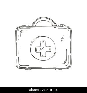 Contour Medical icon. Vector illustration in hand draw style. Image isolated on white background. Medical instrument. Medical case Stock Vector