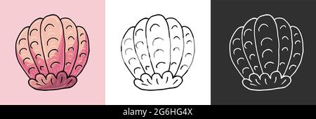 Icon set. Shell. Marine theme icon in hand draw style. Cute childish illustration of sea life. Icon, badge, sticker, print for clothes Stock Vector